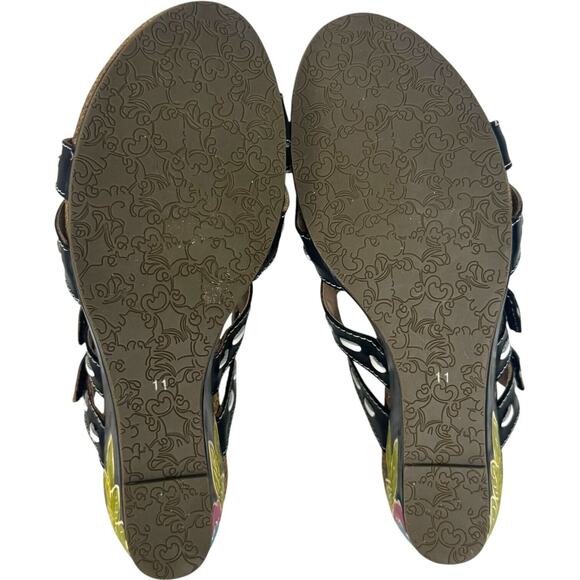 Elite by Corkys Scilly Leather Wedge Slide Sandals Black Floral Women's Size 11 - Picture 12 of 15